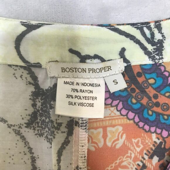 Boston Proper Top Womens Small Paisley Print Beaded Sequin Cap Sleeve V Neck - Picture 5 of 9